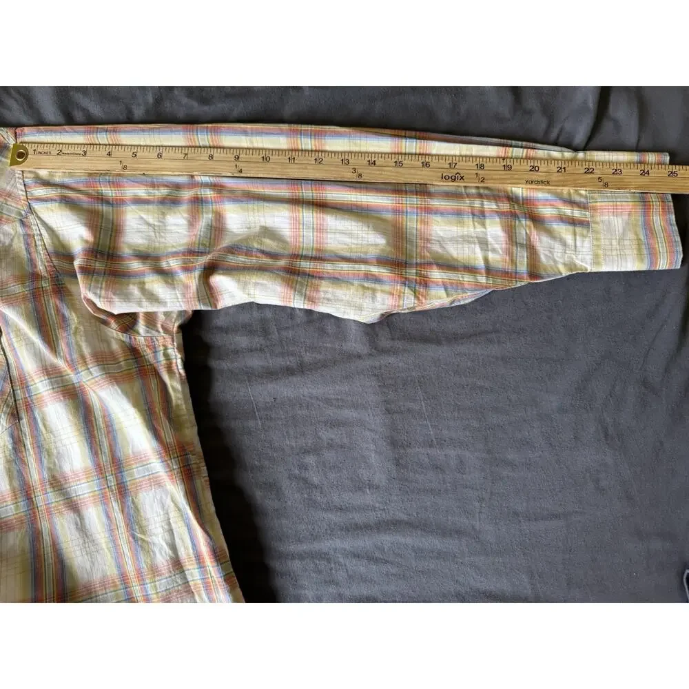 Wrangler American Cowboy‎ Pearl Snap Shirt Mens 3XL Yellow Plaid Western